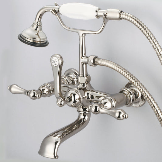 Water Creation F6-0010-05-AL Vintage Classic 7" Spread Wall Mount Tub Faucet With Straight Wall Connector & Handheld Shower in Polished Nickel Finish, With Metal Lever Handles Without Labels