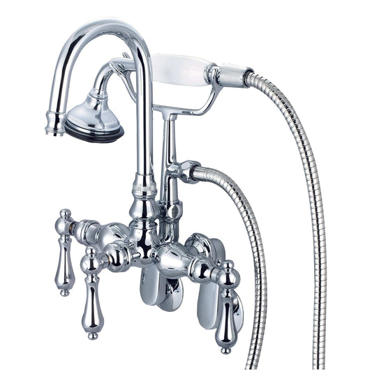 Water Creation F6-0011-01-AL Vintage Classic Adjustable Spread Wall Mount Tub Faucet With Gooseneck Spout, Swivel Wall Connector & Handheld Shower in Chrome Finish, With Metal Lever Handles Without Labels