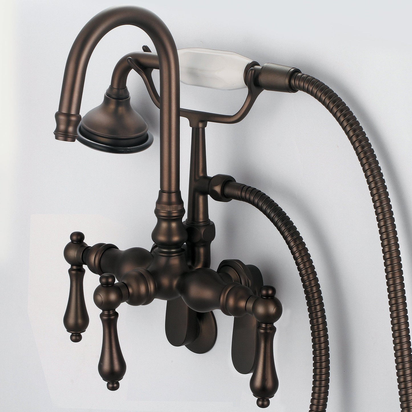 Water Creation F6-0011-03-AL Vintage Classic Adjustable Spread Wall Mount Tub Faucet With Gooseneck Spout, Swivel Wall Connector & Handheld Shower in Oil Rubbed Bronze Finish, With Metal Lever Handles Without Labels