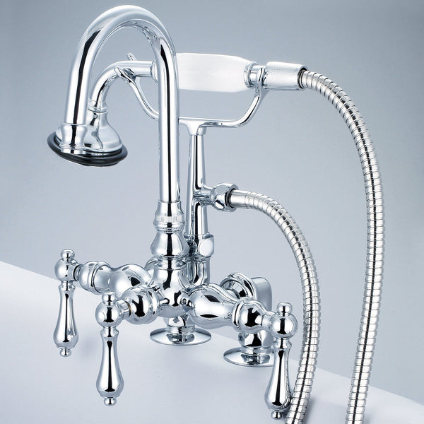 Water Creation F6-0013-01-AL Vintage Classic 3.375 Center Deck Mount Tub Faucet With Gooseneck Spout, 2 Risers & Handheld Shower in Chrome Finish, With Metal Lever Handles Without Labels