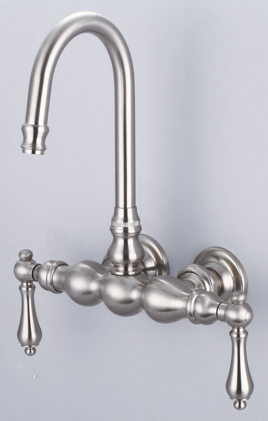 Water Creation F6-0014-02-AL Vintage Classic 3.375" Center Wall Mount Tub Faucet With Gooseneck Spout & Straight Wall Connector in Brushed Nickel Finish, With Metal Lever Handles Without Labels