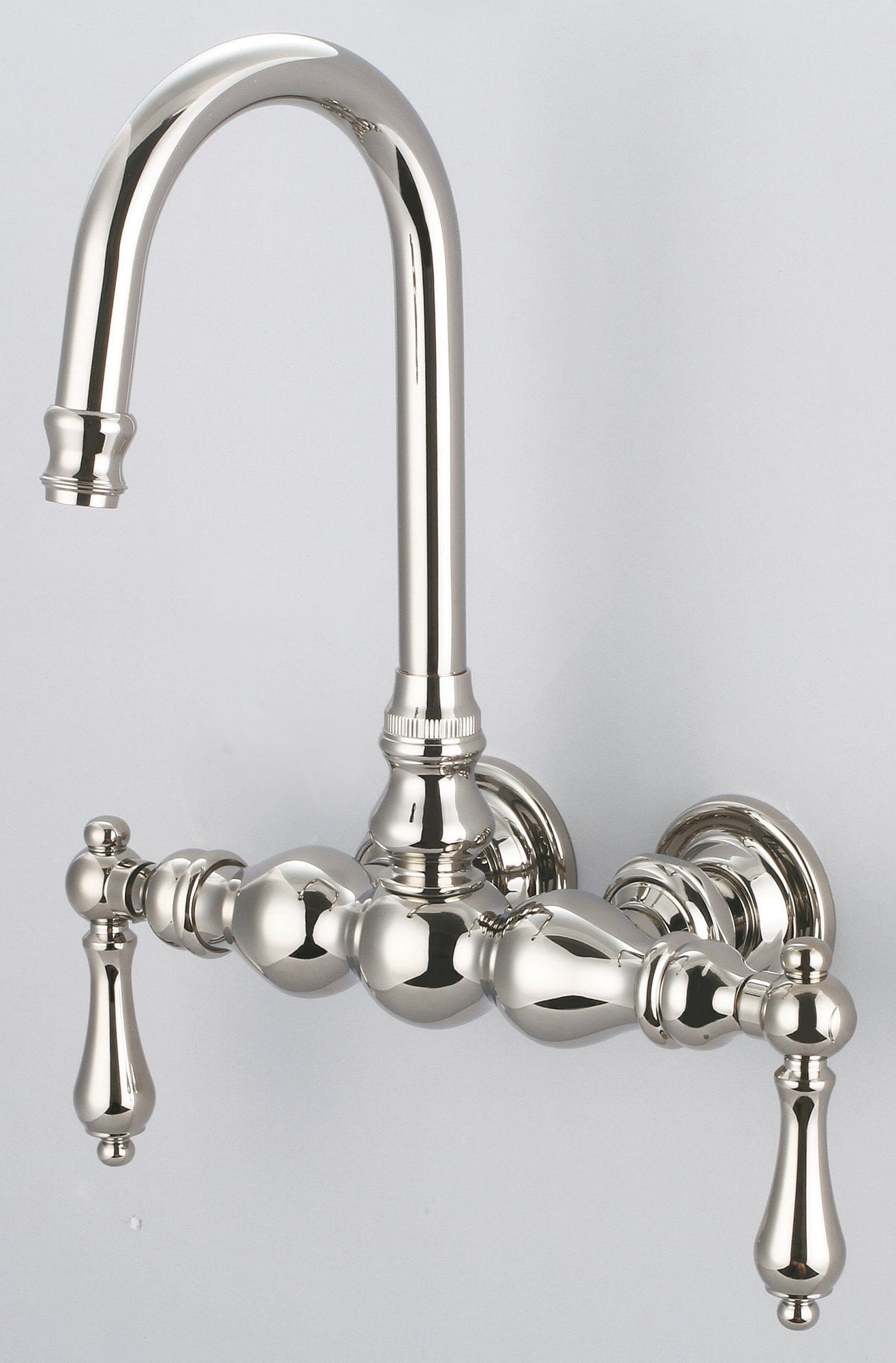 Water Creation F6-0014-05-AL Vintage Classic 3.375" Center Wall Mount Tub Faucet With Gooseneck Spout & Straight Wall Connector in Polished Nickel Finish, With Metal Lever Handles Without Labels