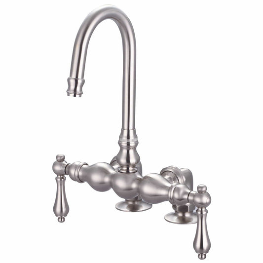 Water Creation F6-0016-02-AL Vintage Classic 3.375" Center Deck Mount Tub Faucet With Gooseneck Spout & 2" Risers in Brushed Nickel Finish, With Metal Lever Handles Without Labels