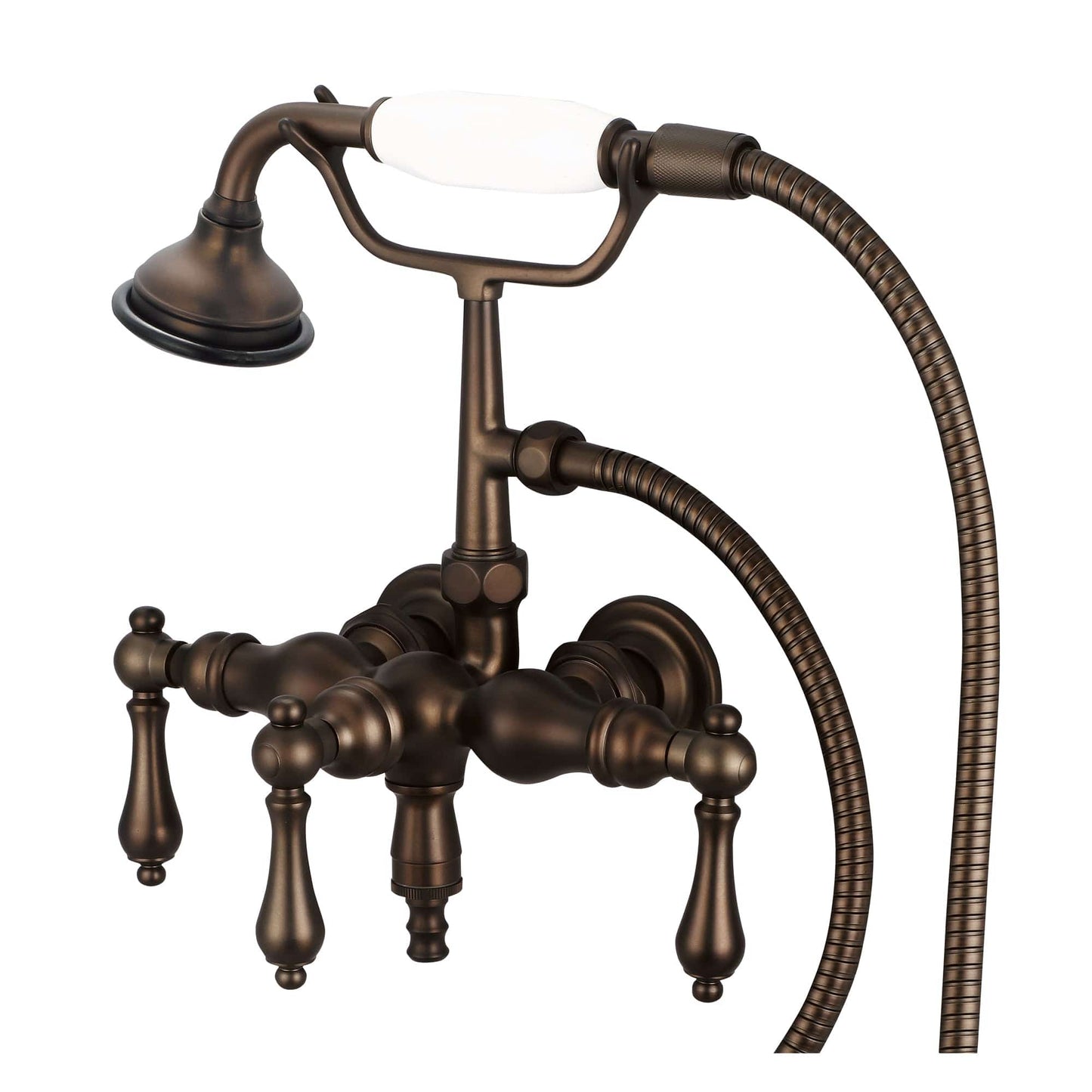 Water Creation F6-0017-03-AL Vintage Classic 3.375" Center Wall Mount Tub Faucet With Down Spout, Straight Wall Connector & Handheld Shower in Oil Rubbed Bronze Finish, With Metal Lever Handles Without Labels