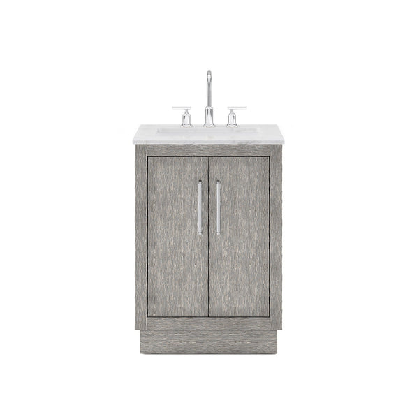 Water Creation HU24CW01GK-000000000 HUGO 24W x 34.3H Gray Oak Single-Sink Vanity with Carrara White Marble Countertop (A) (Vanity Only)