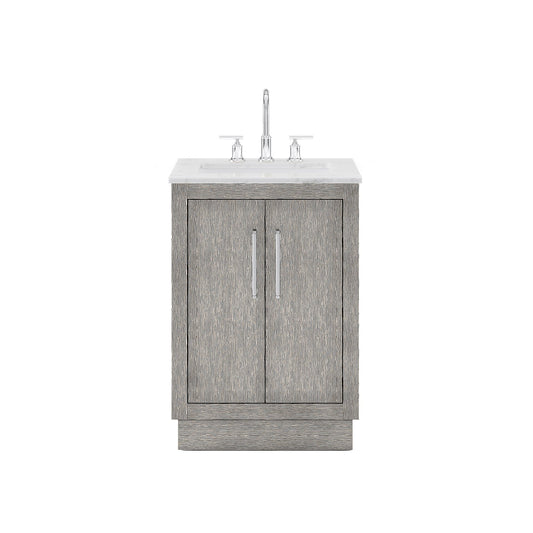 Water Creation HU24CW01GK-000BL1401 HUGO 24"W x 34.3"H Gray Oak Single-Sink Vanity with Carrara White Marble Countertop + Gooseneck Faucet (A)