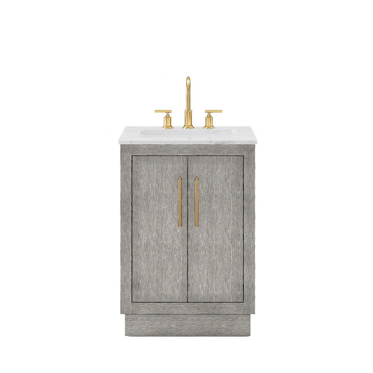 Water Creation HU24CW06GK-000000000 HUGO 24"W x 34.3"H Gray Oak Single-Sink Vanity with Carrara White Marble Countertop (B) (Vanity Only)