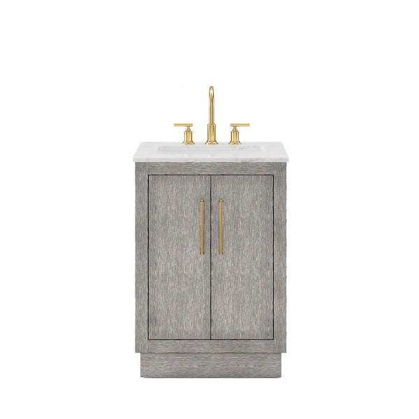 Water Creation HU24CW06GK-000000000 HUGO 24W x 34.3H Gray Oak Single-Sink Vanity with Carrara White Marble Countertop (B) (Vanity Only)