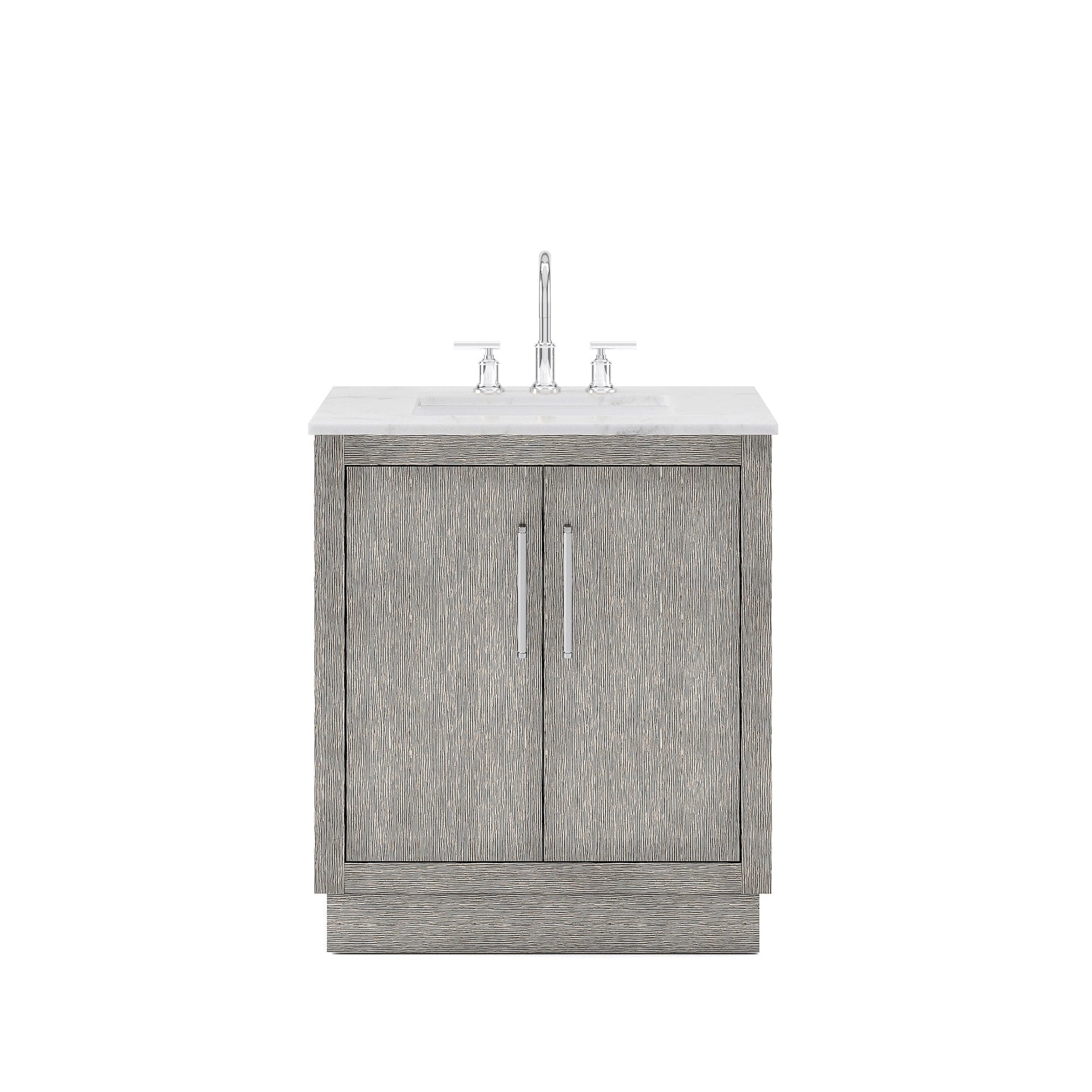 Water Creation HU30CW01GK-000000000 HUGO 30"W x 34.3"H Gray Oak Single-Sink Vanity with Carrara White Marble Countertop (A) (Vanity Only)