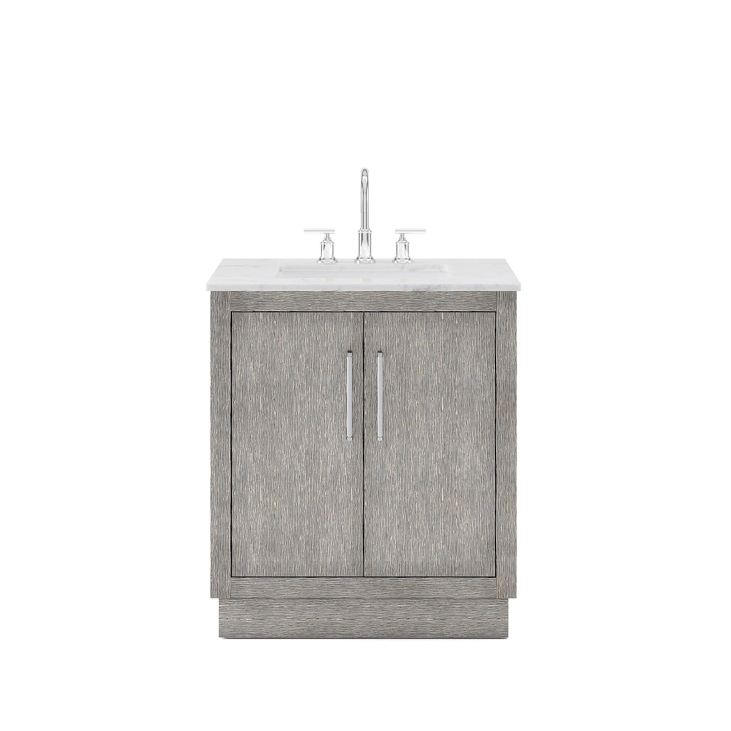 Water Creation HU30CW01GK-000000000 HUGO 30"W x 34.3"H Gray Oak Single-Sink Vanity with Carrara White Marble Countertop (A) (Vanity Only)