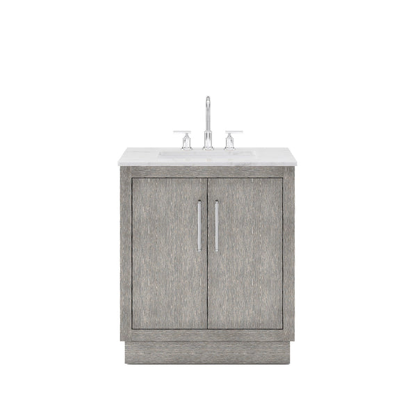 Water Creation HU30CW01GK-000000000 HUGO 30W x 34.3H Gray Oak Single-Sink Vanity with Carrara White Marble Countertop (A) (Vanity Only)