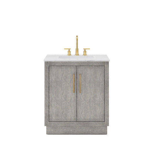 Water Creation HU30CW06GK-000000000 HUGO 30"W x 34.3"H Gray Oak Single-Sink Vanity with Carrara White Marble Countertop (C) (Vanity Only)