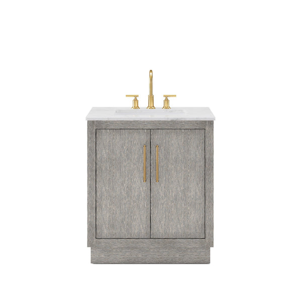 Water Creation HU30CW06GK-000000000 HUGO 30W x 34.3H Gray Oak Single-Sink Vanity with Carrara White Marble Countertop (C) (Vanity Only)