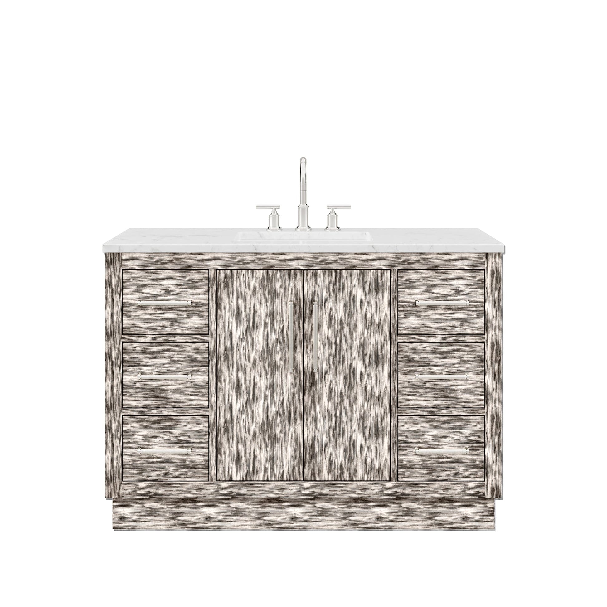 Water Creation HU48CW01GK-000000000 HUGO 48"W x 34.3"H Gray Oak Single-Sink Vanity with Carrara White Marble Countertop (A) (Vanity Only)