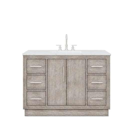 Water Creation HU48CW01GK-000000000 HUGO 48"W x 34.3"H Gray Oak Single-Sink Vanity with Carrara White Marble Countertop (A) (Vanity Only)