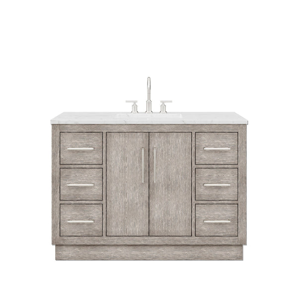 Water Creation HU48CW01GK-000000000 HUGO 48W x 34.3H Gray Oak Single-Sink Vanity with Carrara White Marble Countertop (A) (Vanity Only)