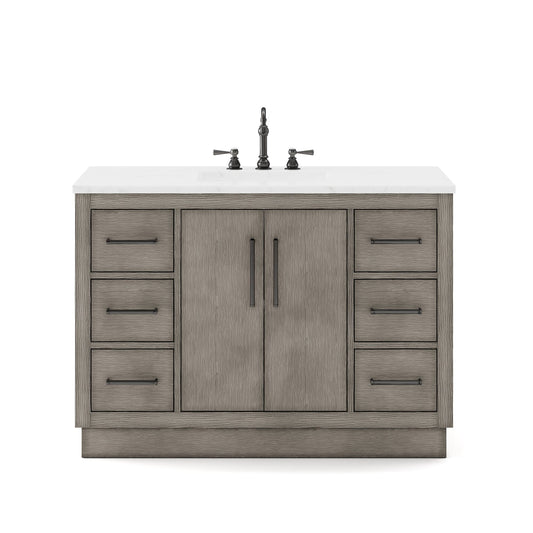 Water Creation HU48CW03GK-000000000 HUGO 48"W x 34.3"H Gray Oak Single-Sink Vanity with Carrara White Marble Countertop (B) (Vanity Only)