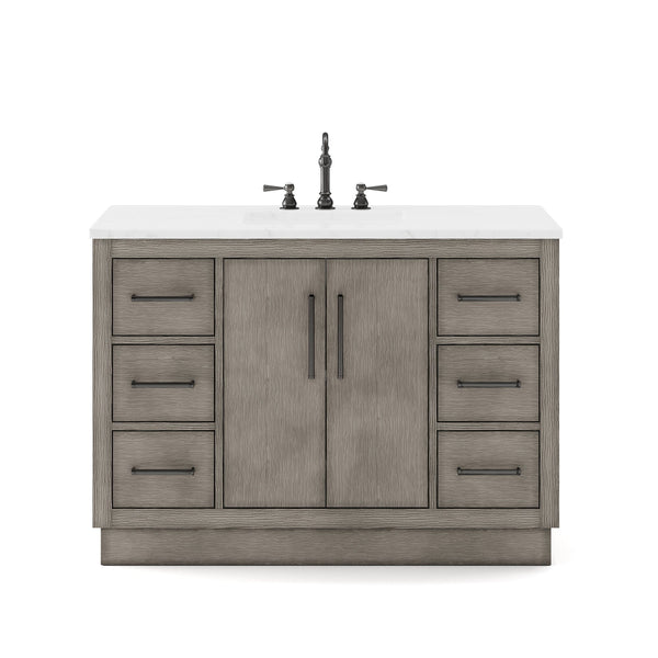 Water Creation HU48CW03GK-000000000 HUGO 48W x 34.3H Gray Oak Single-Sink Vanity with Carrara White Marble Countertop (B) (Vanity Only)