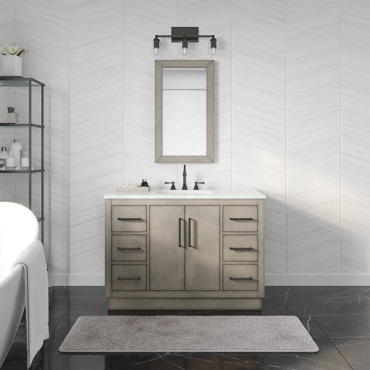 Water Creation HU48CW03GK-000000000 HUGO 48"W x 34.3"H Gray Oak Single-Sink Vanity with Carrara White Marble Countertop (B) (Vanity Only)