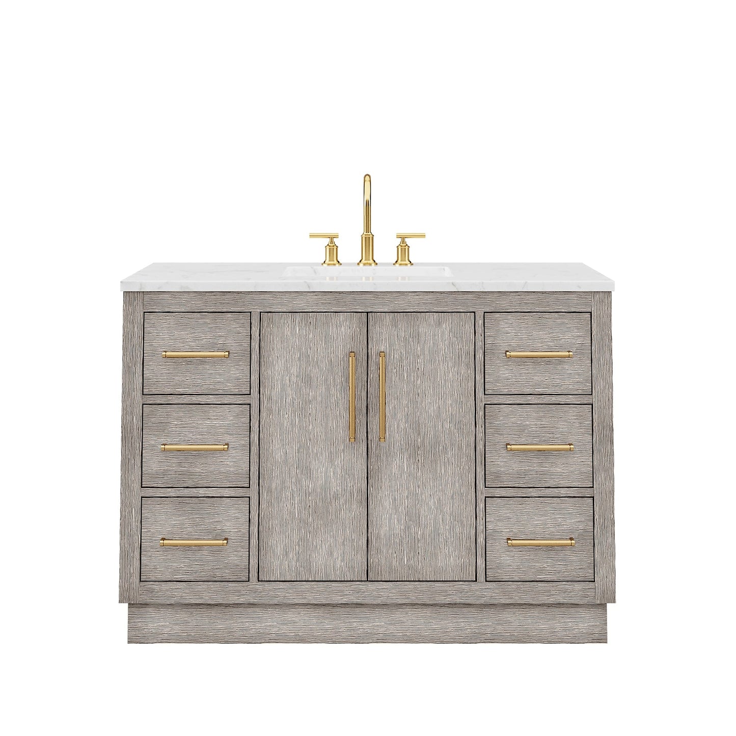 Water Creation HU48CW06GK-000000000 HUGO 48"W x 34.3"H Gray Oak Single-Sink Vanity with Carrara White Marble Countertop (C) (Vanity Only)