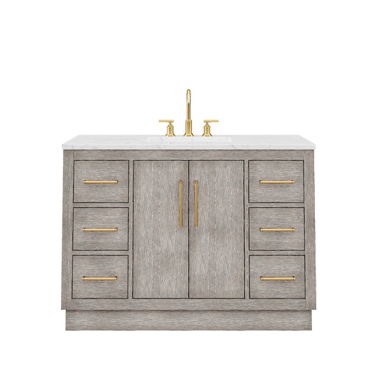 Water Creation HU48CW06GK-000000000 HUGO 48"W x 34.3"H Gray Oak Single-Sink Vanity with Carrara White Marble Countertop (C) (Vanity Only)