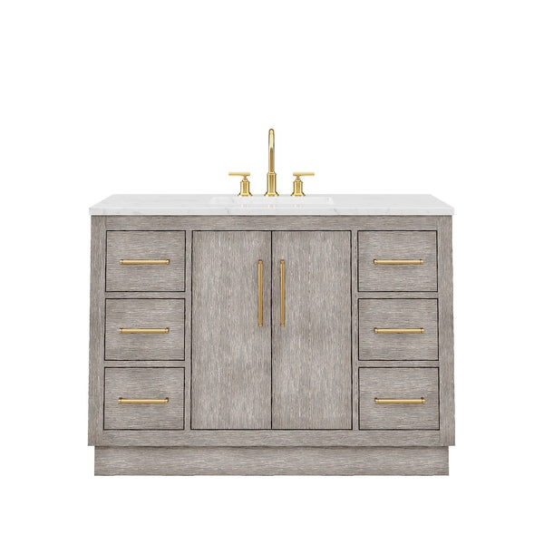 Water Creation HU48CW06GK-000000000 HUGO 48W x 34.3H Gray Oak Single-Sink Vanity with Carrara White Marble Countertop (C) (Vanity Only)