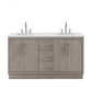 Water Creation HU60CW01GK-000BL1401 HUGO 60"W x 34.3"H Gray Oak Double-Sink Vanity with Carrara White Marble Countertop + Gooseneck Faucets (A)