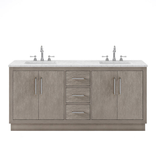 Water Creation HU72CW01GK-000000000 HUGO 72"W x 34.3"H Gray Oak Double-Sink Vanity with Carrara White Marble Countertop (A) (Vanity Only)