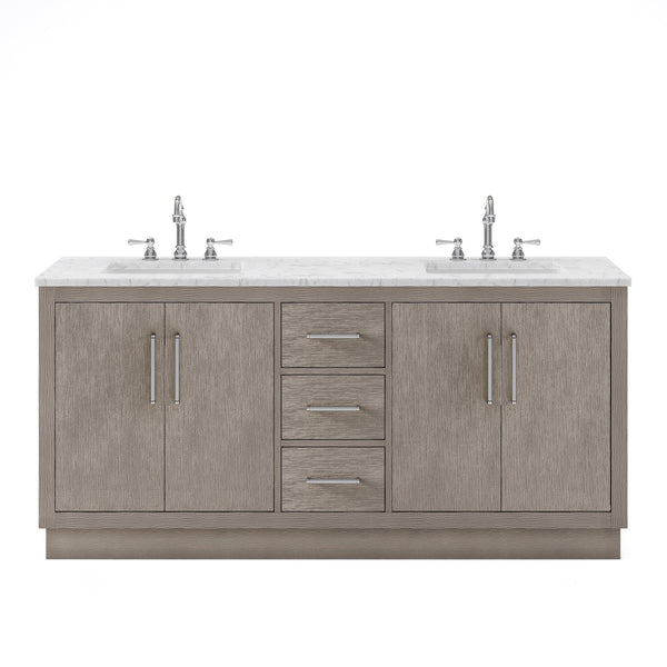 Water Creation HU72CW01GK-000000000 HUGO 72W x 34.3H Gray Oak Double-Sink Vanity with Carrara White Marble Countertop (A) (Vanity Only)