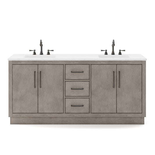 Water Creation HU72CW03GK-000000000 HUGO 72"W x 34.3"H Gray Oak Double-Sink Vanity with Carrara White Marble Countertop (B) (Vanity Only)