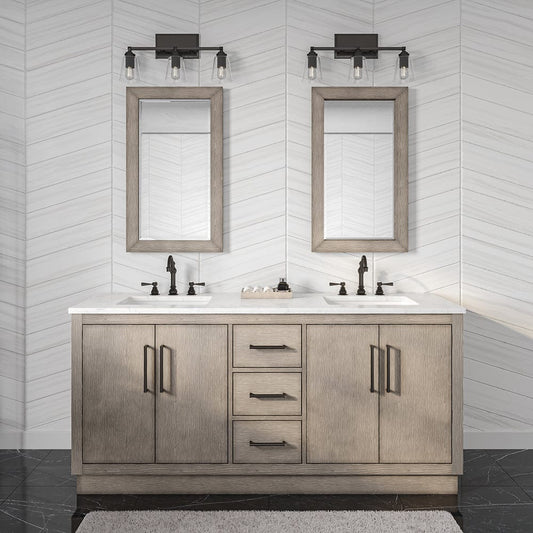 Water Creation HU72CW03GK-000000000 HUGO 72"W x 34.3"H Gray Oak Double-Sink Vanity with Carrara White Marble Countertop (B) (Vanity Only)