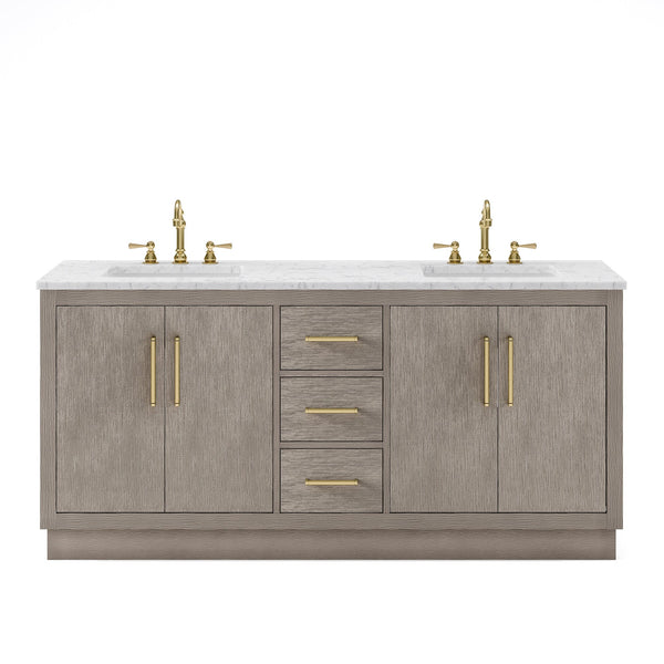 Water Creation HU72CW06GK-000000000 HUGO 72W x 34.3H Gray Oak Double-Sink Vanity with Carrara White Marble Countertop (C) (Vanity Only)