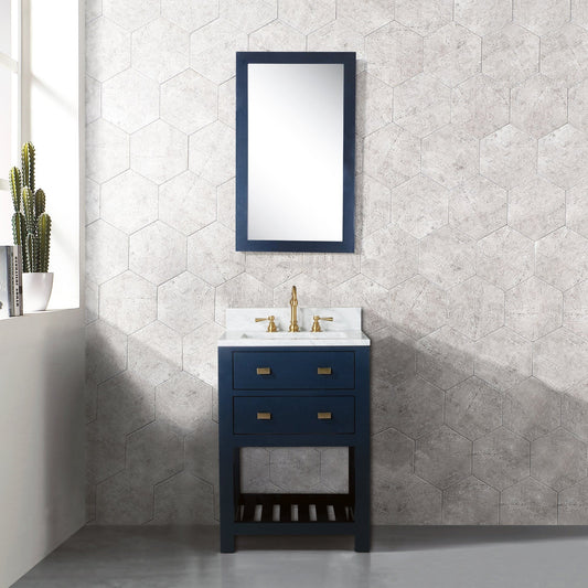 Water Creation MA24CW06MB-000000000 MADALYN 24"W x 34"H Monarch Blue Single-Sink Vanity with Carrara White Marble Countertop (Vanity Only)