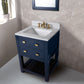 Water Creation MA24CW06MB-R21FX1306 MADALYN 24"W x 34"H Monarch Blue Single-Sink Vanity with Carrara White Marble Countertop + Faucets & Mirror (F2-0013)