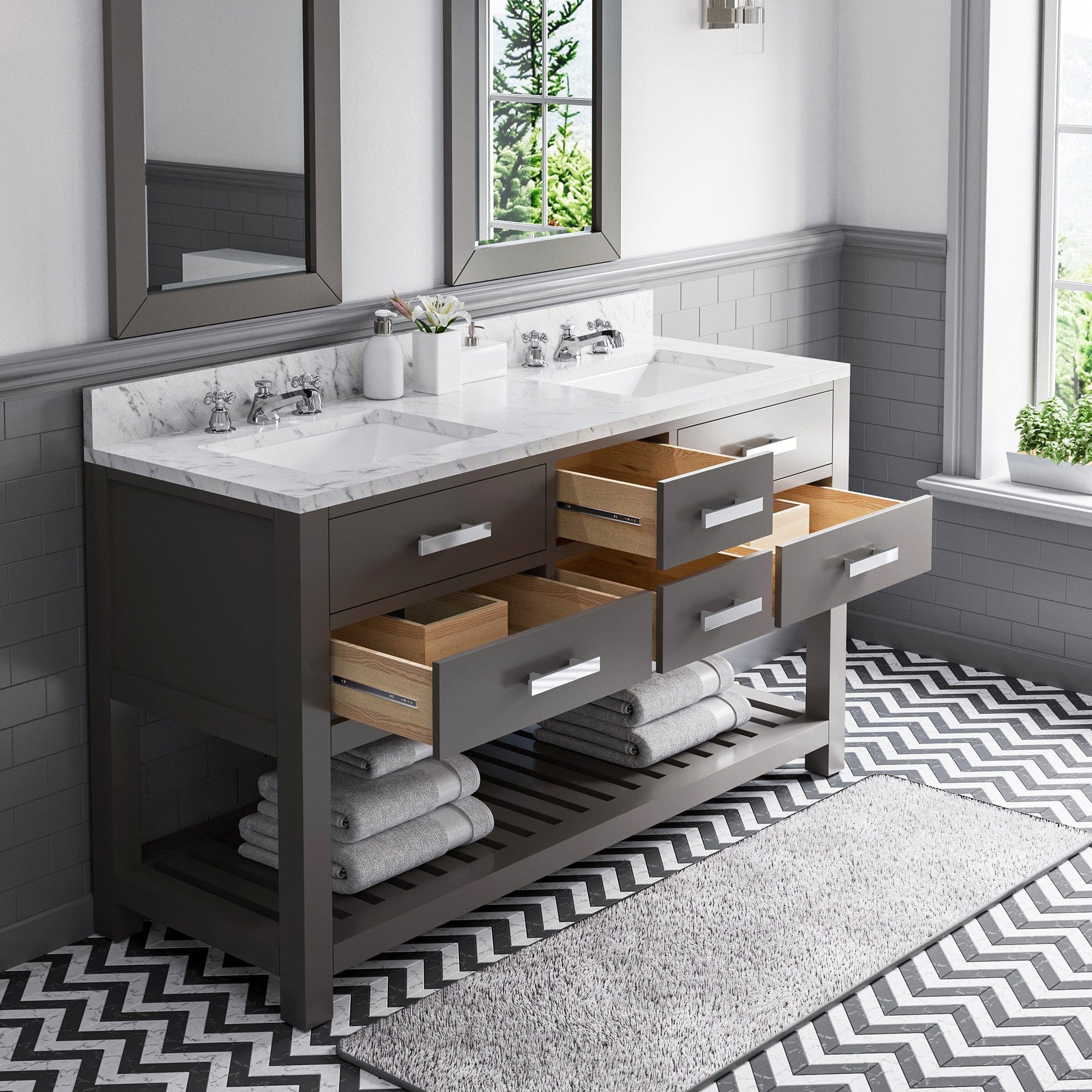 Water Creation MA60CW01CG-000BX0901 MADALYN 60"W x 34"H Cashmere Gray Double-Sink Vanity + Faucets