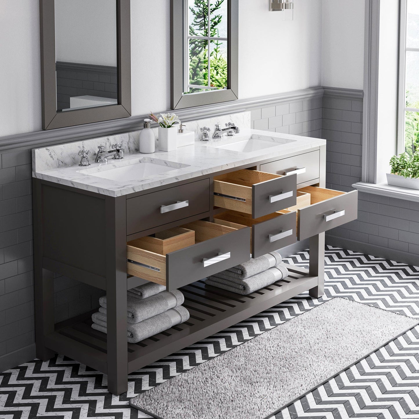 Water Creation MA60CW01CG-R21BX0901 MADALYN 60"W x 34"H Cashmere Gray Double-Sink Vanity + Faucets & Mirrors