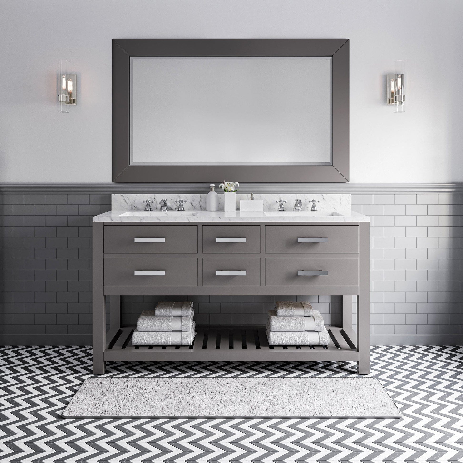 Water Creation MA60CW01CG-R60BX0901 MADALYN 60"W x 34"H Cashmere Gray Double-Sink Vanity + Faucets & Mirror