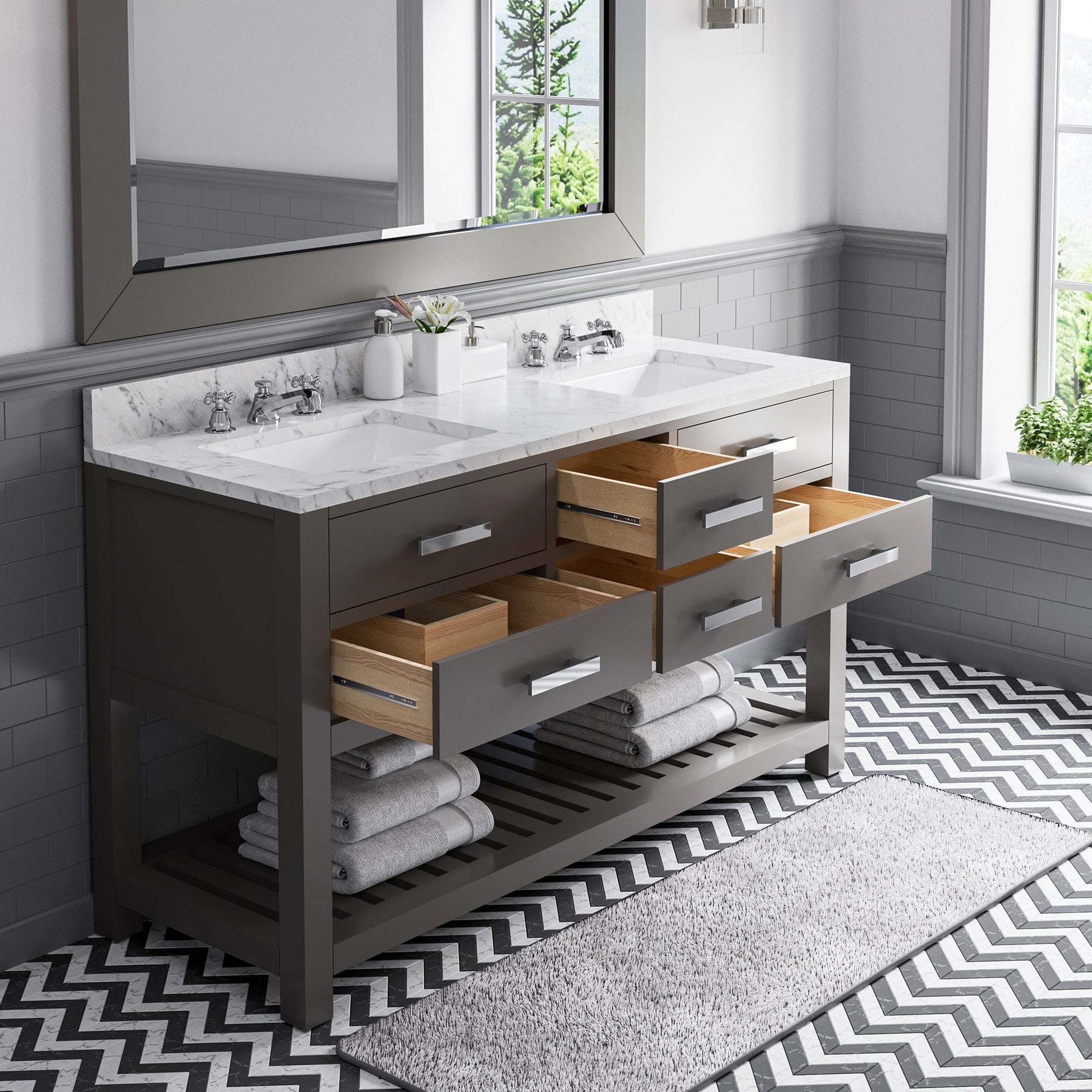 Water Creation MA60CW01CG-R60BX0901 MADALYN 60"W x 34"H Cashmere Gray Double-Sink Vanity + Faucets & Mirror