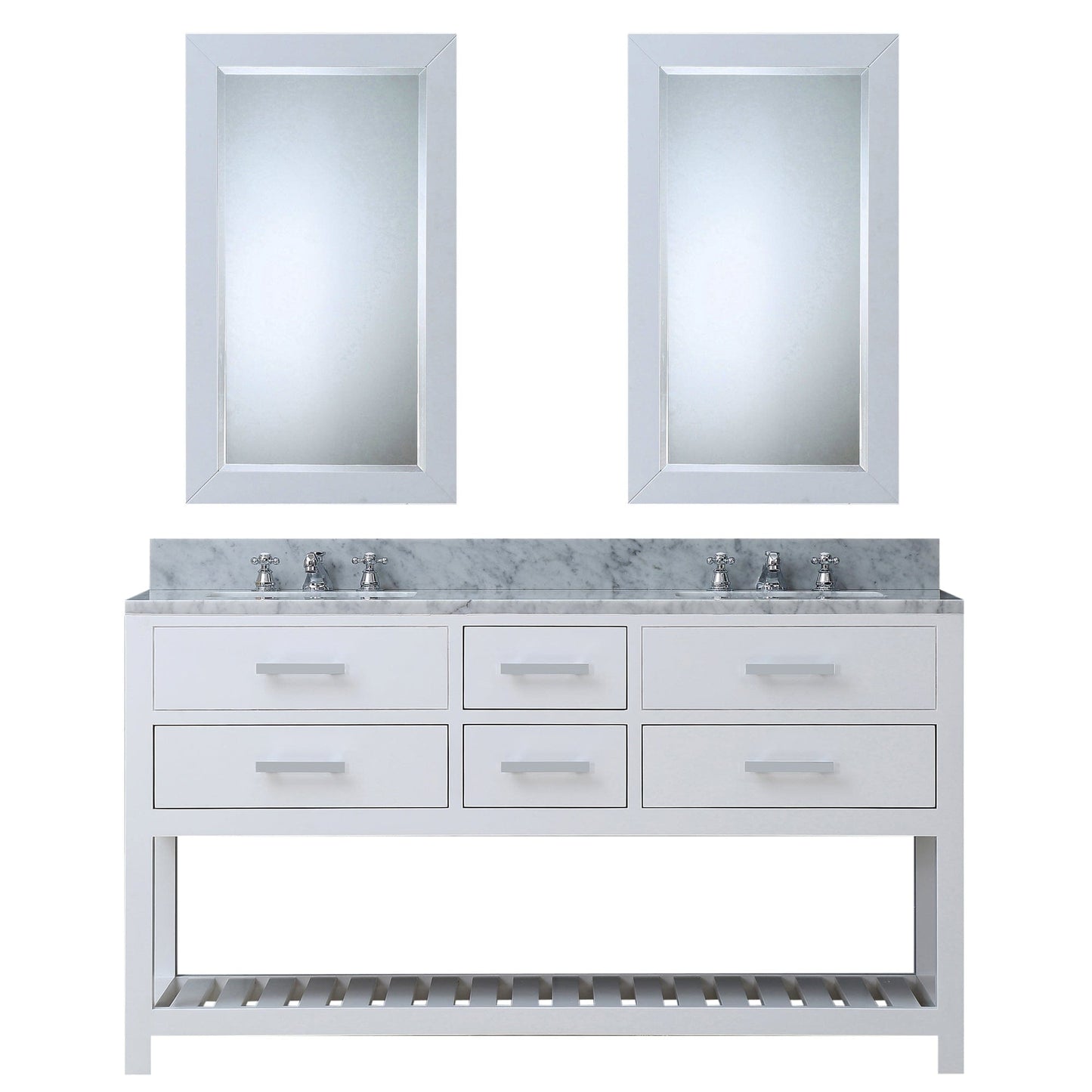 Water Creation MA60CW01PW-R21BX0901 MADALYN 60"W x 34"H Pure White Double-Sink Vanity + Faucets & Mirrors