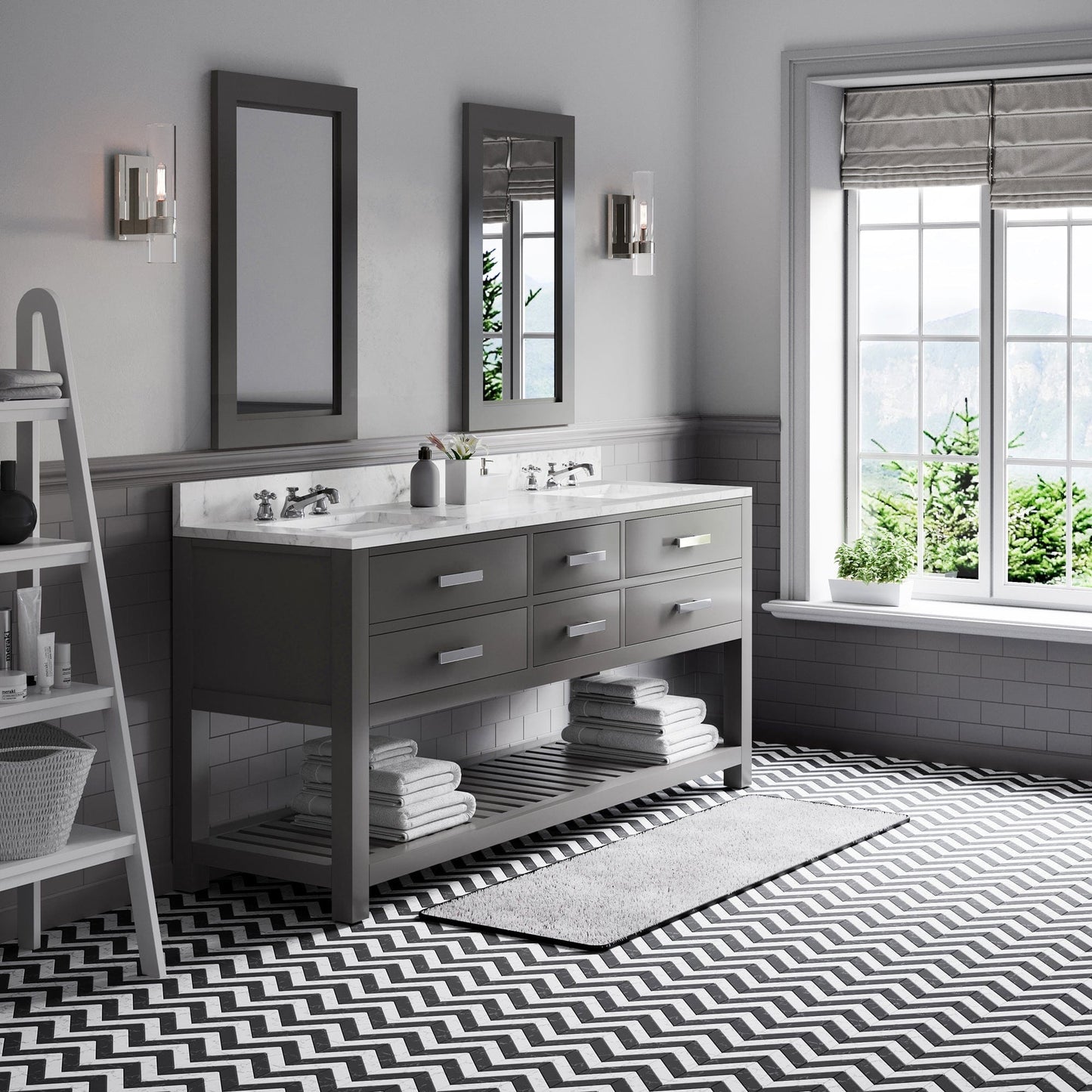 Water Creation MA72CW01CG-R24BX0901 MADALYN 72"W x 34"H Cashmere Gray Double-Sink Vanity + Faucets & Mirrors