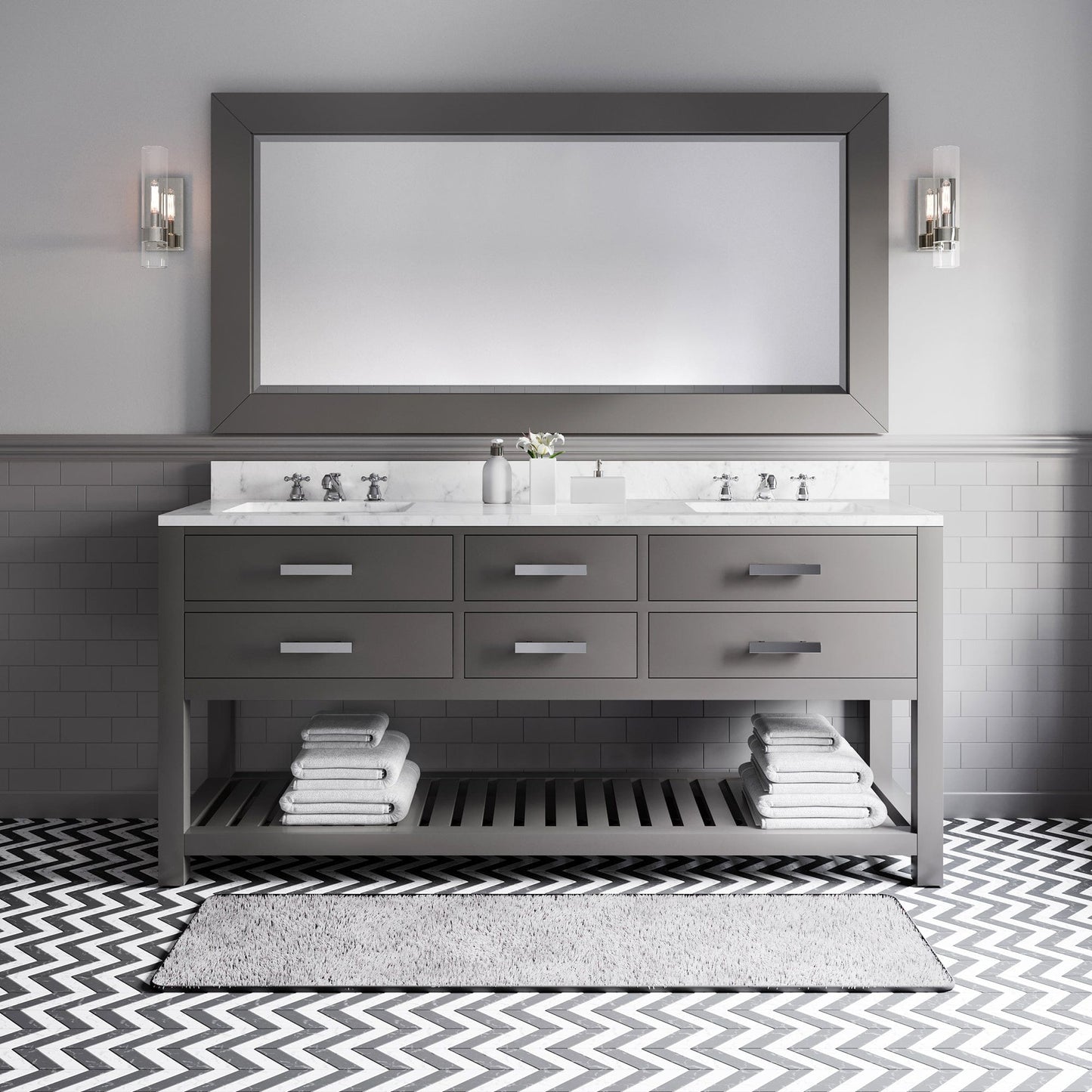 Water Creation MA72CW01CG-R72BX0901 MADALYN 72"W x 34"H Cashmere Gray Double-Sink Vanity + Faucets & Mirror