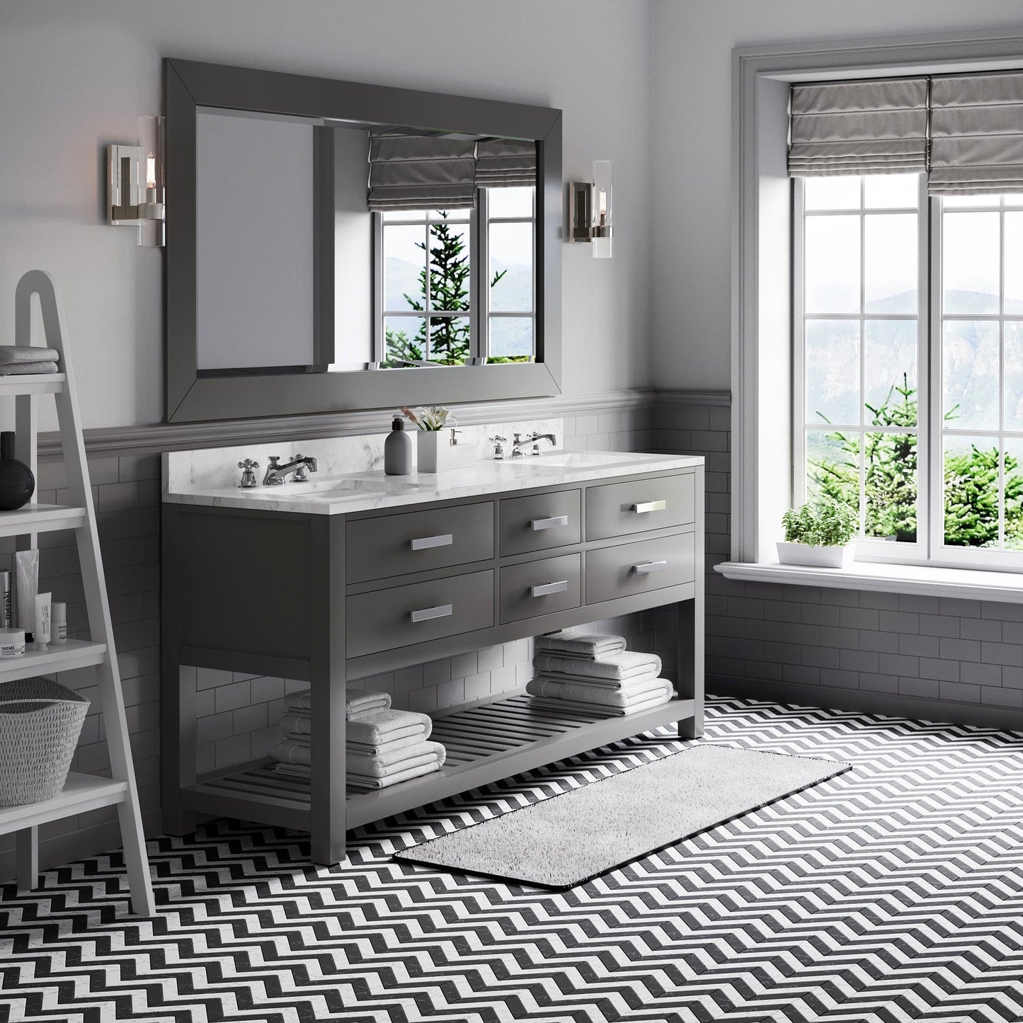 Water Creation MA72CW01CG-R72BX0901 MADALYN 72"W x 34"H Cashmere Gray Double-Sink Vanity + Faucets & Mirror