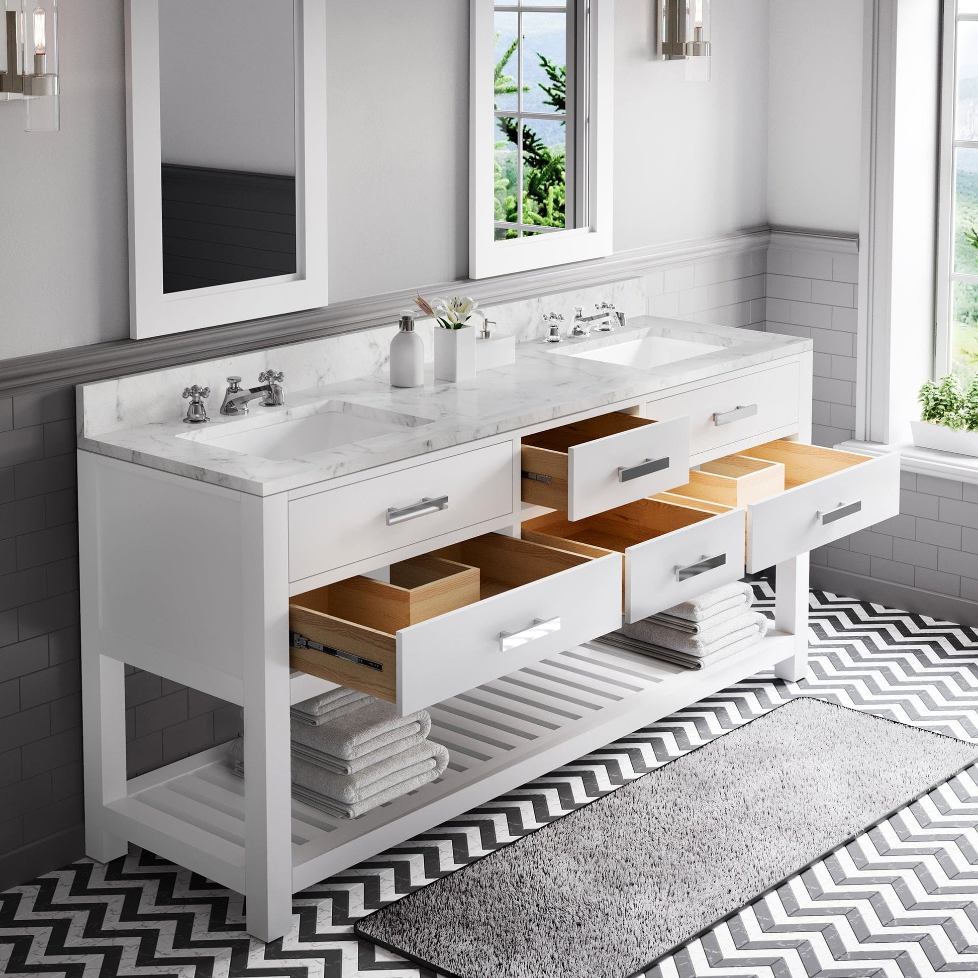 Water Creation MA72CW01PW-R24000000 MADALYN 72"W x 34"H Pure White Double-Sink Vanity + Mirrors