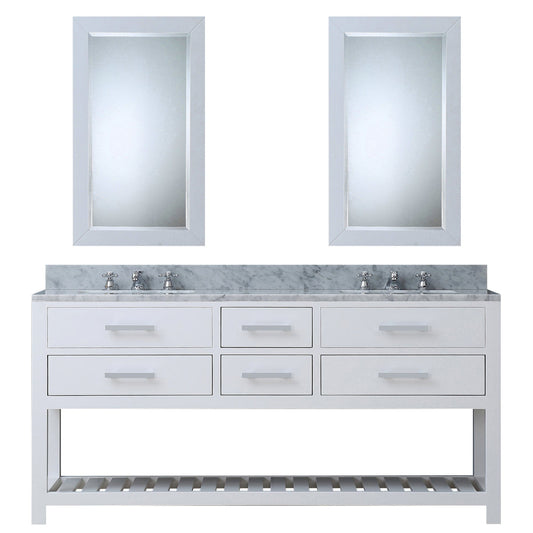 Water Creation MA72CW01PW-R24BX0901 MADALYN 72"W x 34"H Pure White Double-Sink Vanity + Faucets & Mirrors