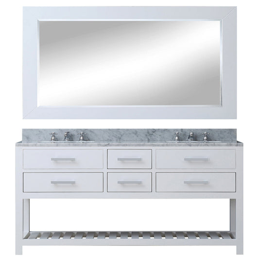 Water Creation MA72CW01PW-R72BX0901 MADALYN 72"W x 34"H Pure White Double-Sink Vanity + Faucets & Mirror