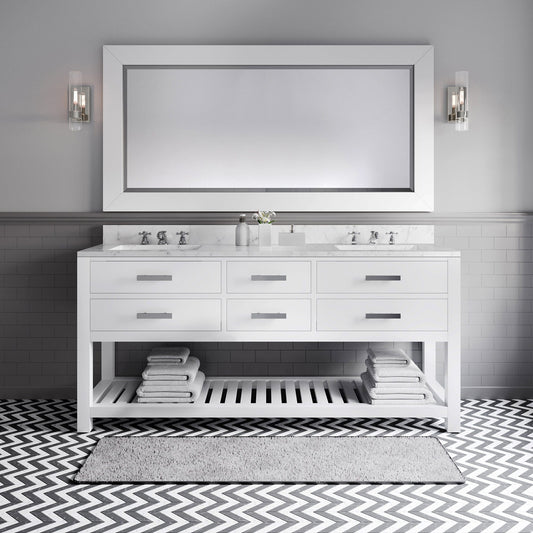 Water Creation MA72CW01PW-R72BX0901 MADALYN 72"W x 34"H Pure White Double-Sink Vanity + Faucets & Mirror