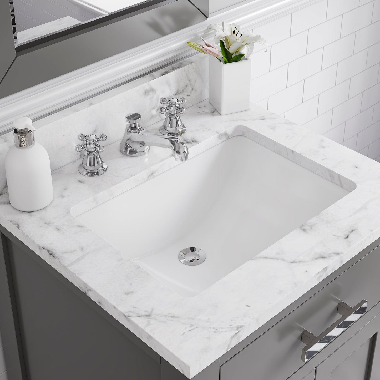 Water Creation MS24CW01CG-R21BX0901 MADISON 24"W x 34"H Cashmere Gray Single-Sink Vanity + Faucets & Mirror