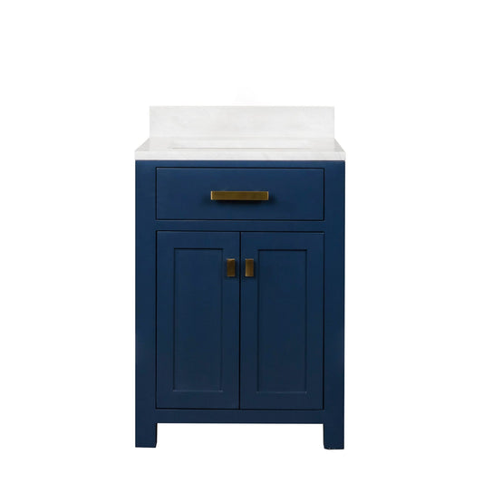 Water Creation MS24CW06MB-000000000 MADISON 24"W x 34"H Monarch Blue Single-Sink Vanity with Carrara White Marble Countertop (Vanity Only)