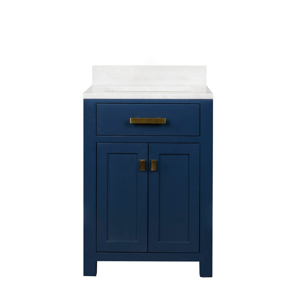 Water Creation MS24CW06MB-000000000 MADISON 24W x 34H Monarch Blue Single-Sink Vanity with Carrara White Marble Countertop (Vanity Only)