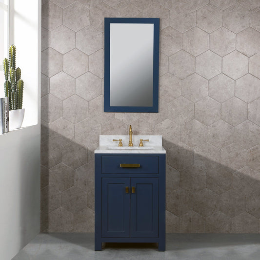 Water Creation MS24CW06MB-000000000 MADISON 24"W x 34"H Monarch Blue Single-Sink Vanity with Carrara White Marble Countertop (Vanity Only)